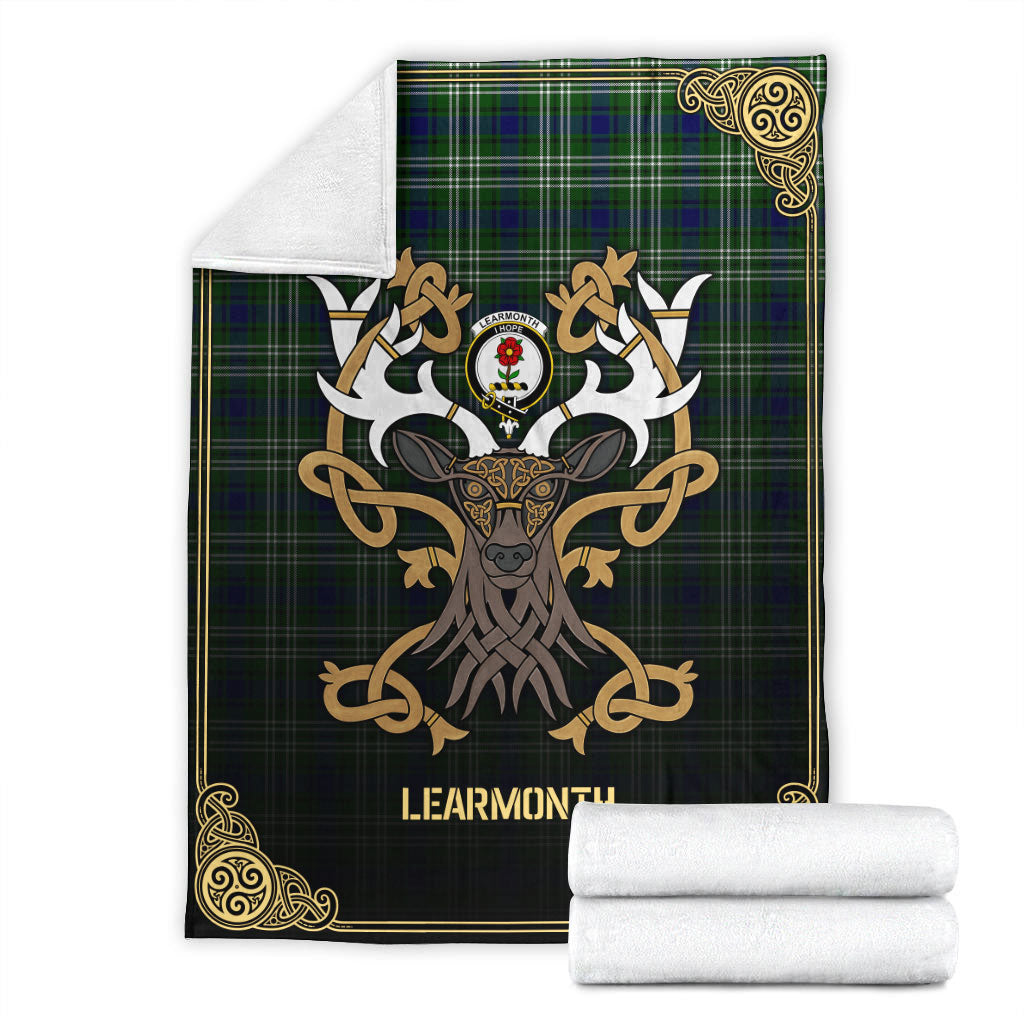 Learmonth Tartan Crest Premium Blanket - Celtic Stag style