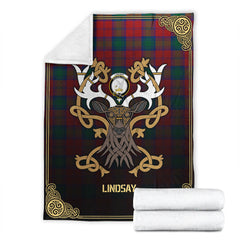 Lindsay Modern Tartan Crest Premium Blanket - Celtic Stag style