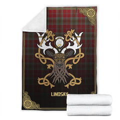 Lindsay Weathered Tartan Crest Premium Blanket - Celtic Stag style