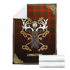 Livingstone Tartan Crest Premium Blanket - Celtic Stag style