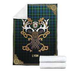 Lyon Tartan Crest Premium Blanket - Celtic Stag style