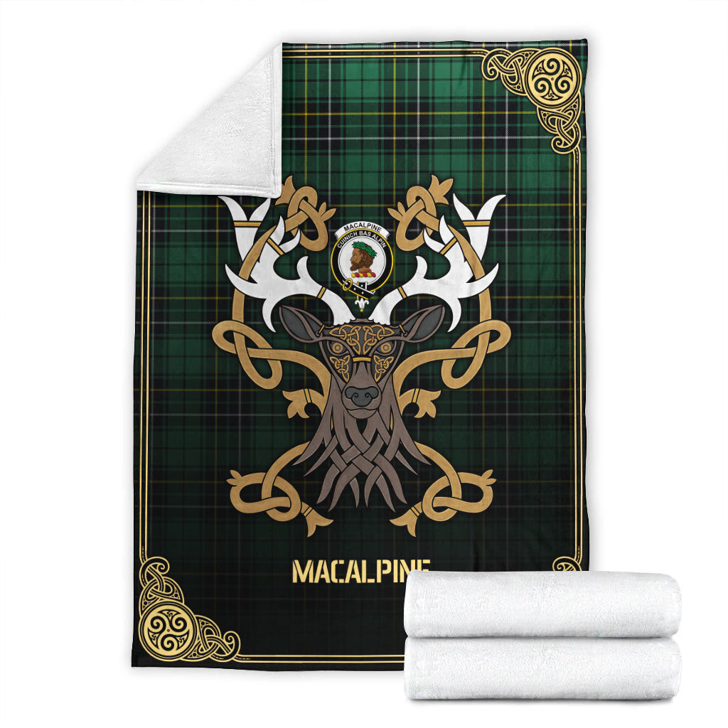 MacAlpine Ancient Tartan Crest Premium Blanket - Celtic Stag style