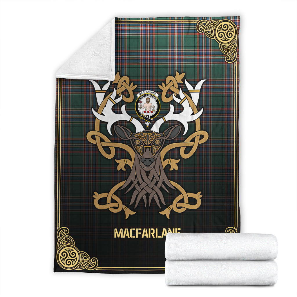 MacFarlane Hunting Ancient Tartan Crest Premium Blanket - Celtic Stag style