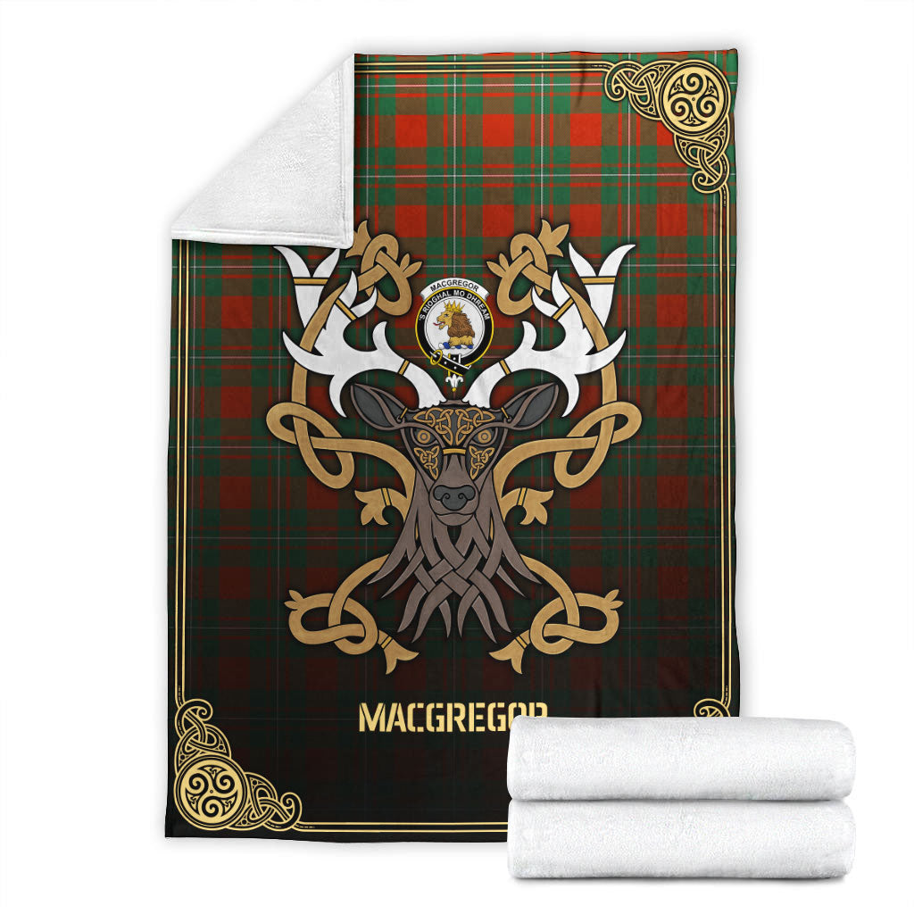 MacGregor Ancient Tartan Crest Premium Blanket - Celtic Stag style