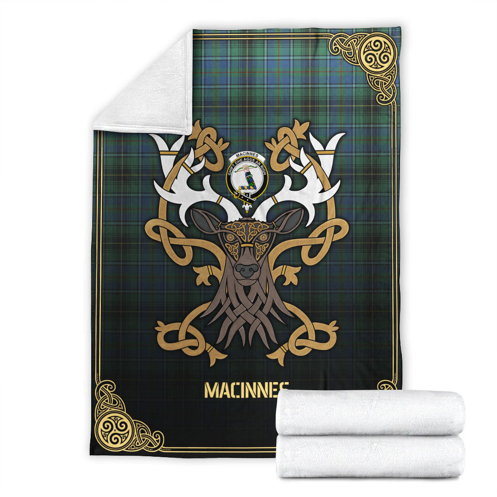 MacInnes Ancient Tartan Crest Premium Blanket - Celtic Stag style