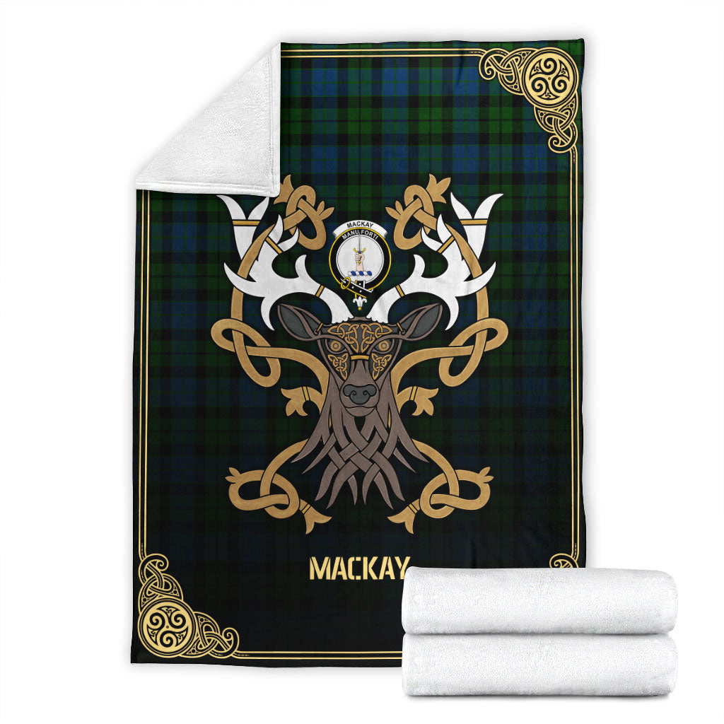 MacKay Modern Tartan Crest Premium Blanket - Celtic Stag style