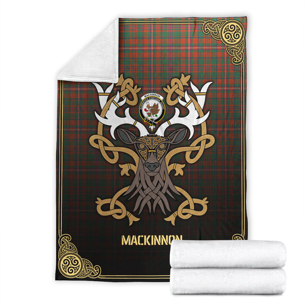 MacKinnon Ancient Tartan Crest Premium Blanket - Celtic Stag style