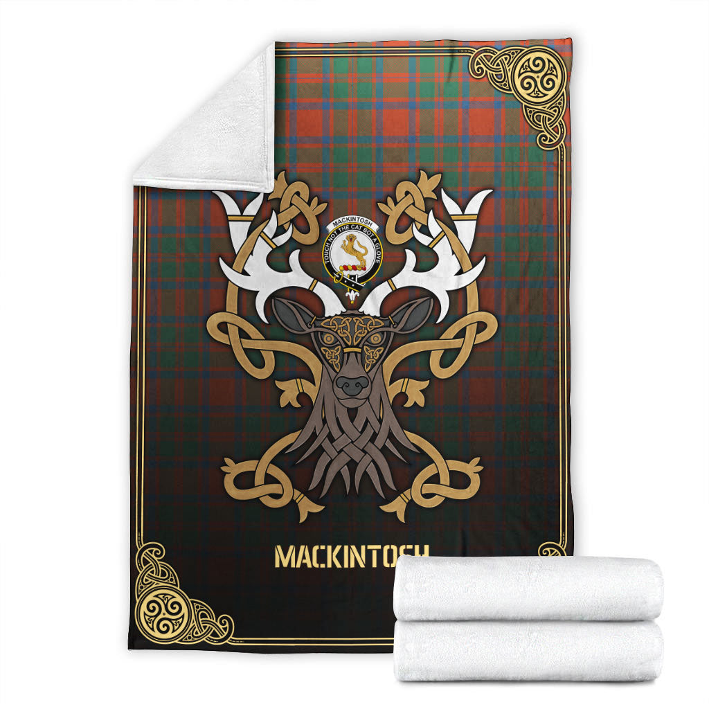 MacKintosh Ancient Tartan Crest Premium Blanket - Celtic Stag style