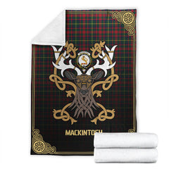 MacKintosh Hunting Modern Tartan Crest Premium Blanket - Celtic Stag style