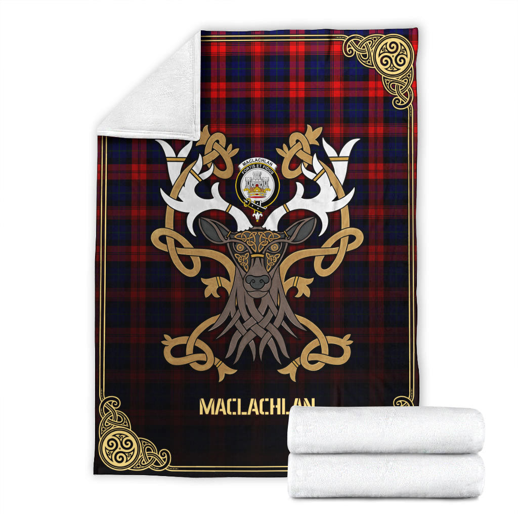 MacLachlan Modern Tartan Crest Premium Blanket - Celtic Stag style