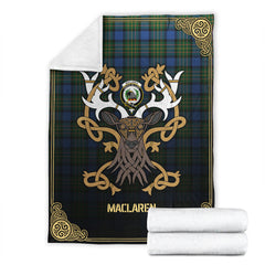 MacLaren Ancient Tartan Crest Premium Blanket - Celtic Stag style