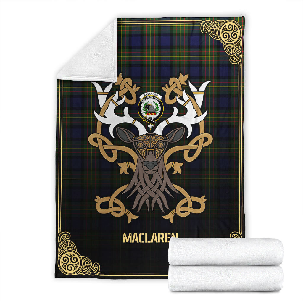 MacLaren Modern Tartan Crest Premium Blanket - Celtic Stag style