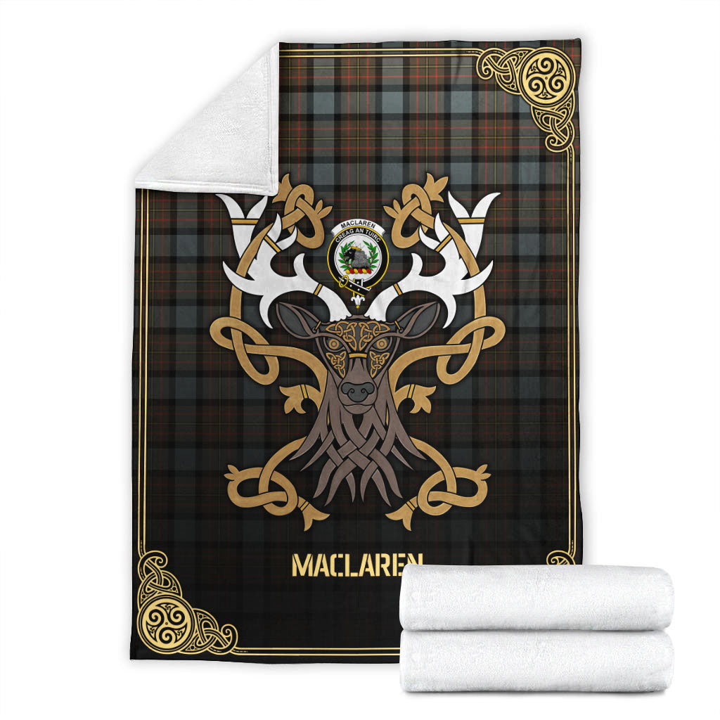 MacLaren Weathered Tartan Crest Premium Blanket - Celtic Stag style