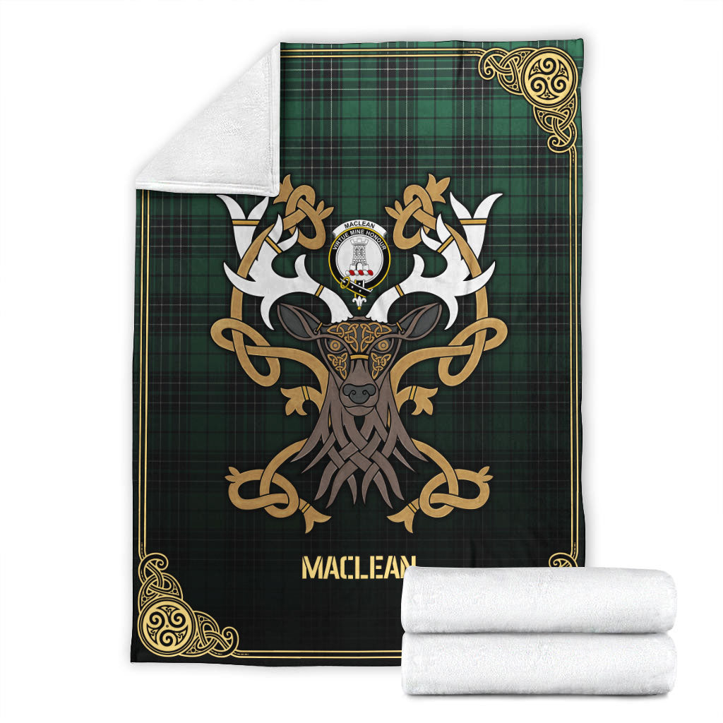 MacLean Hunting Ancient Tartan Crest Premium Blanket - Celtic Stag style