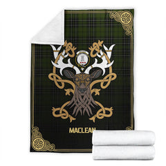 MacLean Hunting Tartan Crest Premium Blanket - Celtic Stag style