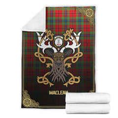 MacLean of Duart Modern Tartan Crest Premium Blanket - Celtic Stag style