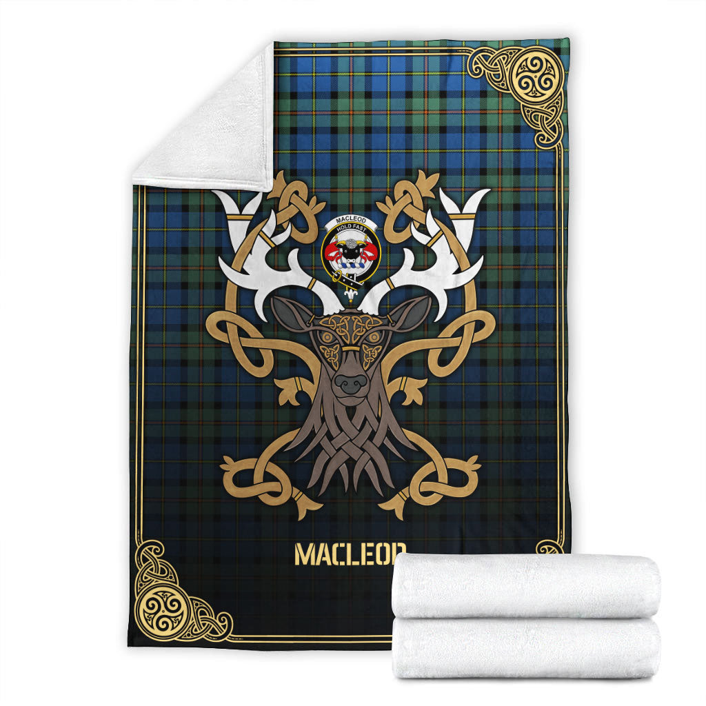 MacLeod of Harris Ancient Tartan Crest Premium Blanket - Celtic Stag style