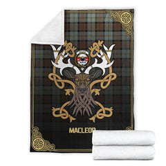 MacLeod of Harris Weathered Tartan Crest Premium Blanket - Celtic Stag style