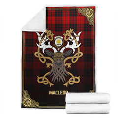 MacLeod of Raasay Tartan Crest Premium Blanket - Celtic Stag style