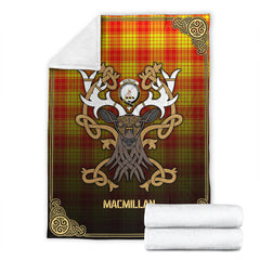 MacMillan Clan Tartan Crest Premium Blanket - Celtic Stag style