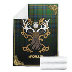 MacMillan Hunting Ancient Tartan Crest Premium Blanket - Celtic Stag style