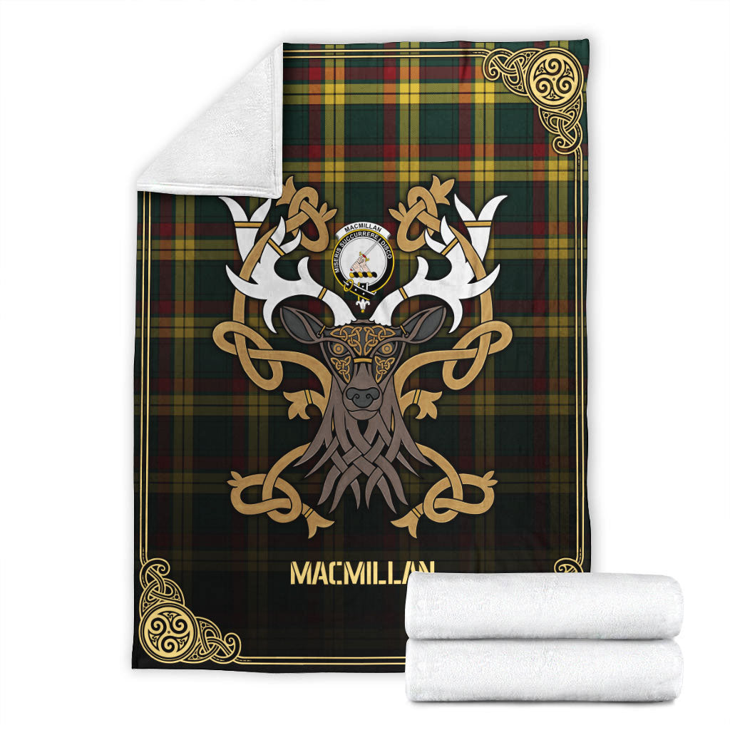 MacMillan Old Modern Tartan Crest Premium Blanket - Celtic Stag style