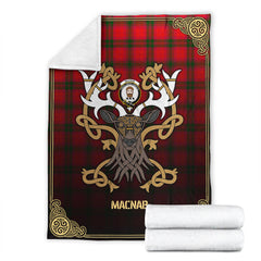 MacNab Modern Tartan Crest Premium Blanket - Celtic Stag style