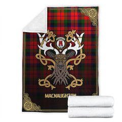 MacNaughton Modern Tartan Crest Premium Blanket - Celtic Stag style