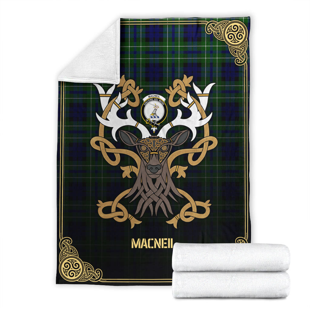 MacNeil of Colonsay Modern Tartan Crest Premium Blanket - Celtic Stag style