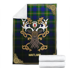 Maitland Tartan Crest Premium Blanket - Celtic Stag style