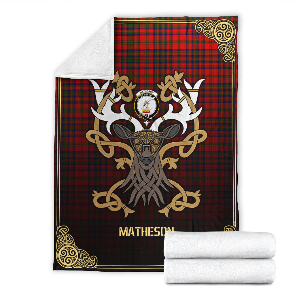 Matheson Modern Tartan Crest Premium Blanket - Celtic Stag style