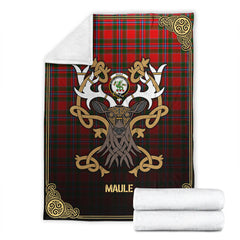 Maule Tartan Crest Premium Blanket - Celtic Stag style