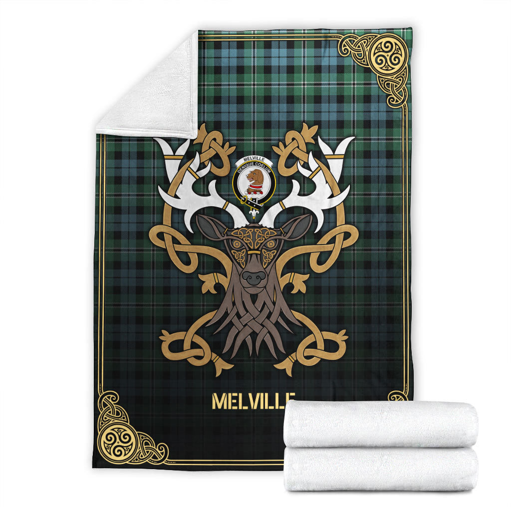 Melville Tartan Crest Premium Blanket - Celtic Stag style