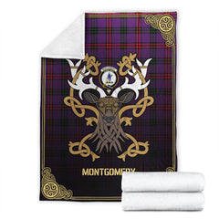 Montgomery Modern Tartan Crest Premium Blanket - Celtic Stag style