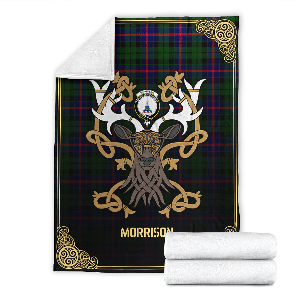 Morrison Modern Tartan Crest Premium Blanket - Celtic Stag style