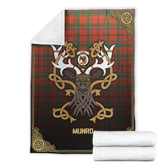 Munro Ancient Tartan Crest Premium Blanket - Celtic Stag style