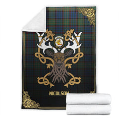 Nicolson Hunting Ancient Tartan Crest Premium Blanket - Celtic Stag style