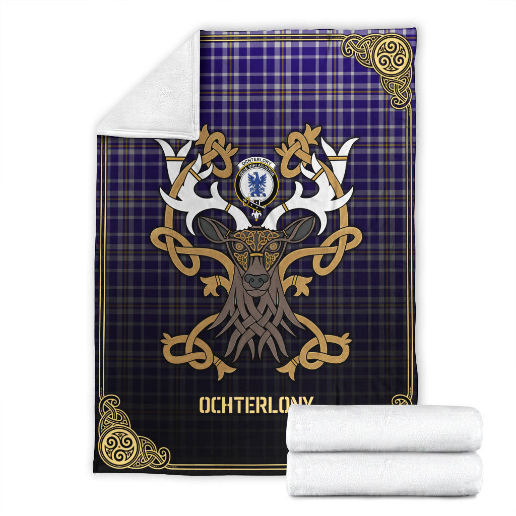 Ochterlony Tartan Crest Premium Blanket - Celtic Stag style