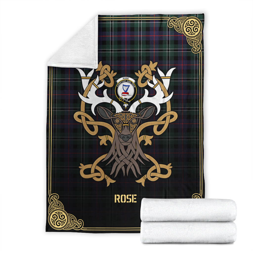 Rose Hunting Modern Tartan Crest Premium Blanket - Celtic Stag style