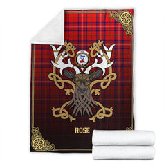 Rose Modern Tartan Crest Premium Blanket - Celtic Stag style