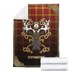 Scrymgeour Tartan Crest Premium Blanket - Celtic Stag style