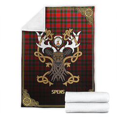 Spens (or Spence) Tartan Crest Premium Blanket - Celtic Stag style