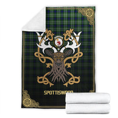 Spottiswood Tartan Crest Premium Blanket - Celtic Stag style