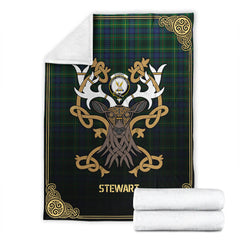 Stewart Hunting Modern Tartan Crest Premium Blanket - Celtic Stag style