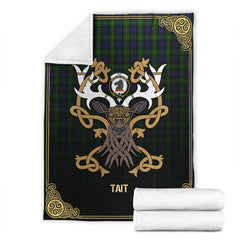 Tait Tartan Crest Premium Blanket - Celtic Stag style