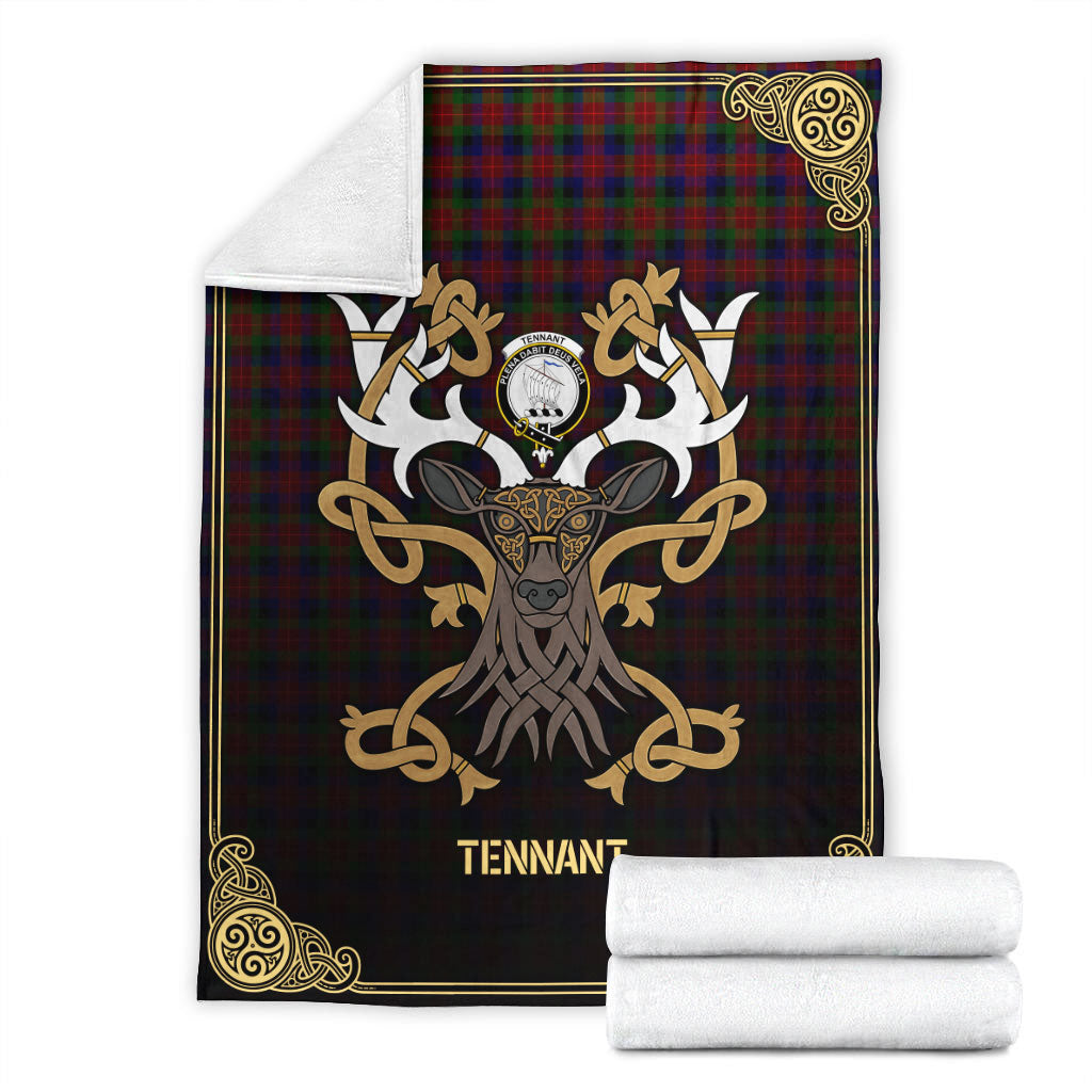 Tennant Tartan Crest Premium Blanket - Celtic Stag style