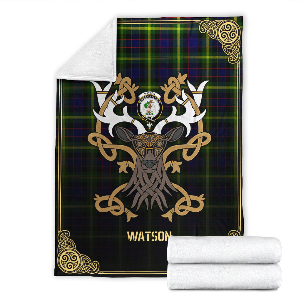 Watson Modern Tartan Crest Premium Blanket - Celtic Stag style