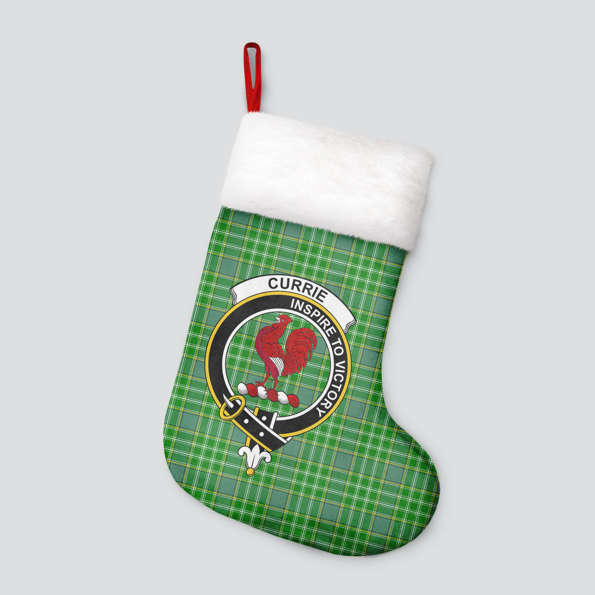 Currie or Curry Tartan Crest Christmas Stocking