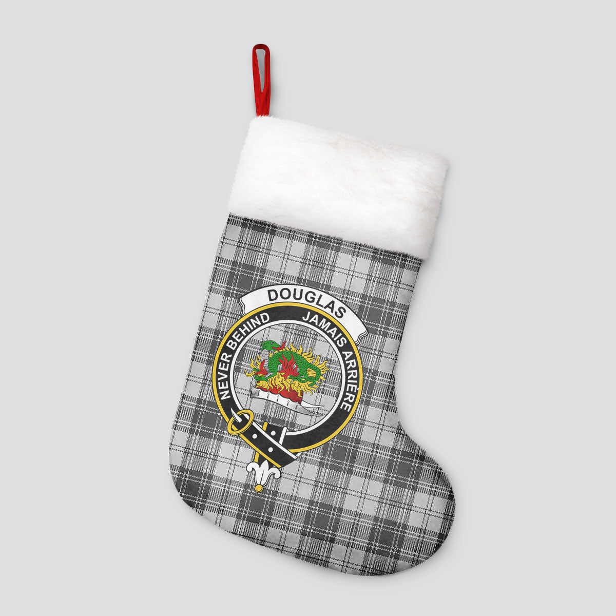 Douglas Grey Modern Tartan Crest Christmas Stocking