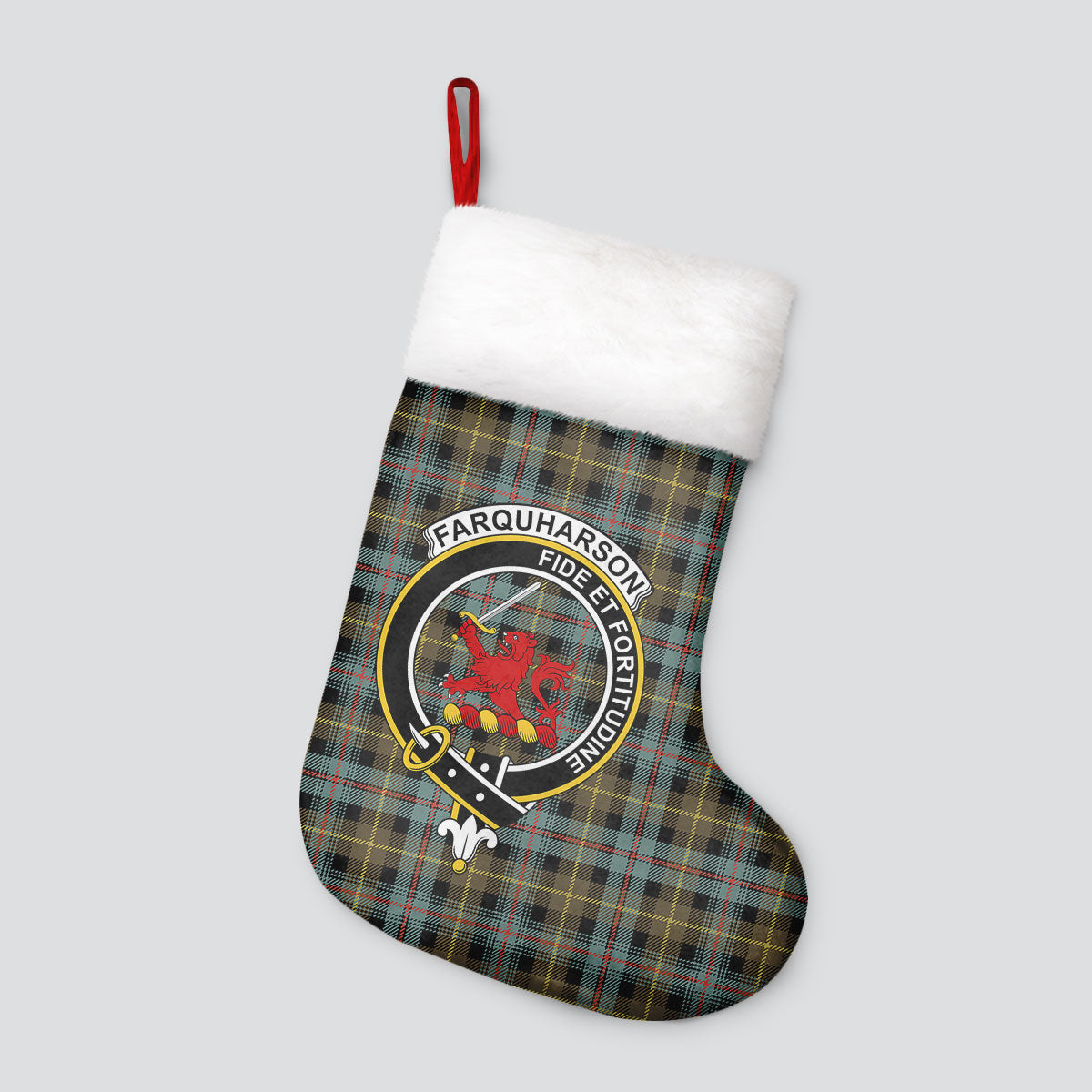 Farquharson Weathered Tartan Crest Christmas Stocking